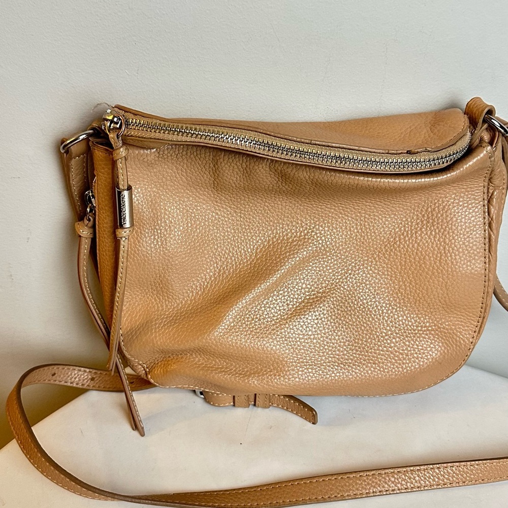 Vince Camuto Tan Crossbody Bag with Adjustable Strap and Zipper Closure